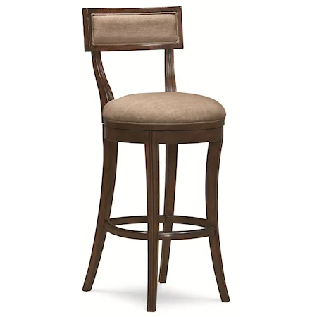 "Hi-Ho-Hi Dark" Upholstered Barstool with Memory Swivel and Decoratively Carved Back Rest